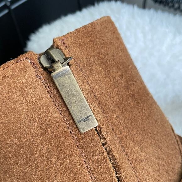 Authentic Saint Laurent Brown Suede Leather Harness Pointed Ankle Boots - Picture 5 of 7